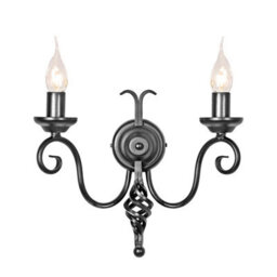 Elstead Harlech 2 Light Indoor Candle Wall Light Black With Shade - thumbnail 1