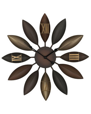 Wyld And Coco 55 Cm Flower Iron Wall Clock Brown Matt Finish Roman Numerals - image 1
