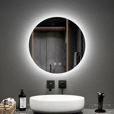 Emke Round Bathroom Mirror With Led Lights, 500mm Wall Mounted Vanity Mirror With Touch, Demister And Memory Dimmable - image 1