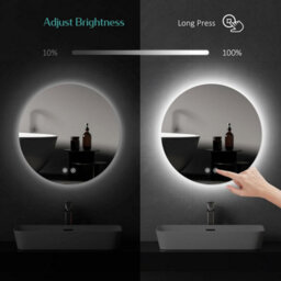 Emke Round Bathroom Mirror With Led Lights, 500mm Wall Mounted Vanity Mirror With Touch, Demister And Memory Dimmable - thumbnail 3