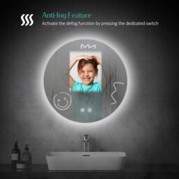 Emke Round Bathroom Mirror With Led Lights, 500mm Wall Mounted Vanity Mirror With Touch, Demister And Memory Dimmable - thumbnail 4