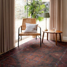 Loomed Distressed Maroon Red Brown Persian Style Washable Non Slip Rug 60X110Cm - thumbnail 2