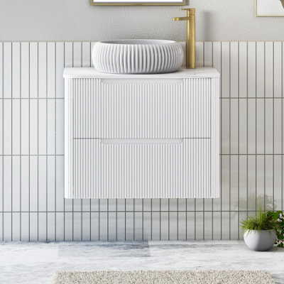 Royal Bathrooms Avenza 800mm Matt White Wall Hung Bathroom Countertop Vanity Unit 2 Drawer With Milan Basin - image 1