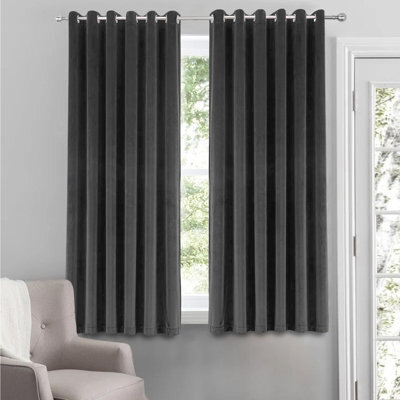Moonlight Bedding Velvet Ring Top Curtains- Fully Lined Dim Out Blackout Pair, Ultra Soft Thermal Curtains (Charcoal, 66X54 Inch) - image 1