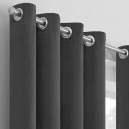 Moonlight Bedding Velvet Ring Top Curtains- Fully Lined Dim Out Blackout Pair, Ultra Soft Thermal Curtains (Charcoal, 66X54 Inch) - thumbnail 2