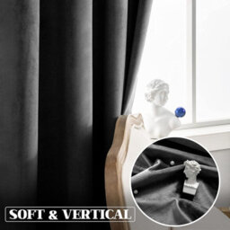 Moonlight Bedding Velvet Ring Top Curtains- Fully Lined Dim Out Blackout Pair, Ultra Soft Thermal Curtains (Charcoal, 66X54 Inch) - thumbnail 5