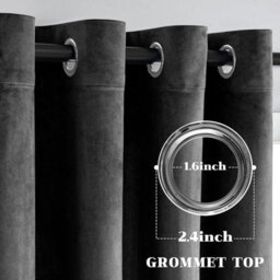 Moonlight Bedding Velvet Ring Top Curtains- Fully Lined Dim Out Blackout Pair, Ultra Soft Thermal Curtains (Charcoal, 66X54 Inch) - thumbnail 4