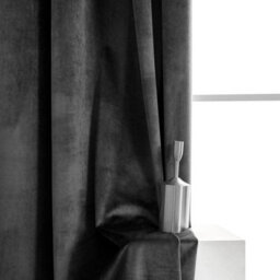 Moonlight Bedding Velvet Ring Top Curtains- Fully Lined Dim Out Blackout Pair, Ultra Soft Thermal Curtains (Charcoal, 66X54 Inch) - thumbnail 6