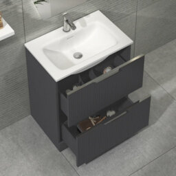 Royal Bathrooms Evora 700mm Graphite Grey Fluted Floor Standing Bathroom Vanity Unit 2 Drawer Cabinet Storage With Stone Basin - thumbnail 3