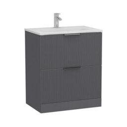 Royal Bathrooms Evora 700mm Graphite Grey Fluted Floor Standing Bathroom Vanity Unit 2 Drawer Cabinet Storage With Stone Basin - thumbnail 6