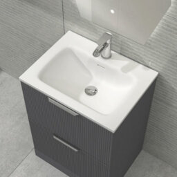 Royal Bathrooms Evora 700mm Graphite Grey Fluted Floor Standing Bathroom Vanity Unit 2 Drawer Cabinet Storage With Stone Basin - thumbnail 5