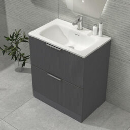 Royal Bathrooms Evora 700mm Graphite Grey Fluted Floor Standing Bathroom Vanity Unit 2 Drawer Cabinet Storage With Stone Basin - thumbnail 4