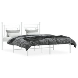 Berkfield Metal Bed Frame Without Mattress With Headboard White 150X200Cm - thumbnail 3