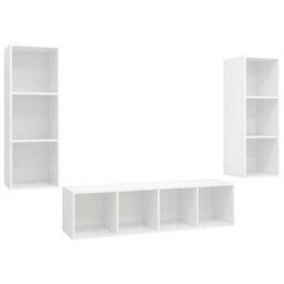 Berkfield 3 Piece Tv Cabinet Set White Engineered Wood - thumbnail 2