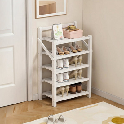 Thehotsale White 5-Tier Foldable Bamboo Freestanding Shoe Rack - image 1