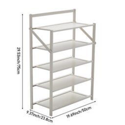 Thehotsale White 5-Tier Foldable Bamboo Freestanding Shoe Rack - thumbnail 8