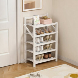 Thehotsale White 5-Tier Foldable Bamboo Freestanding Shoe Rack - thumbnail 1