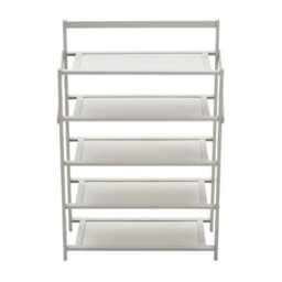 Thehotsale White 5-Tier Foldable Bamboo Freestanding Shoe Rack - thumbnail 3