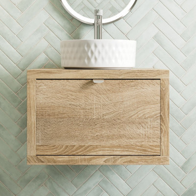 Affine 600mm Countertop Bathroom Vanity Unit Basin Sink Wall Hung Soft Close Oak - image 1