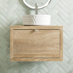 Affine 600mm Countertop Bathroom Vanity Unit Basin Sink Wall Hung Soft Close Oak - thumbnail 1