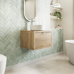 Affine 600mm Countertop Bathroom Vanity Unit Basin Sink Wall Hung Soft Close Oak - thumbnail 3