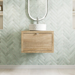 Affine 600mm Countertop Bathroom Vanity Unit Basin Sink Wall Hung Soft Close Oak - thumbnail 2