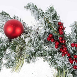 Homescapes Frosted Artificial Christmas Garland With Red Baubles - thumbnail 2