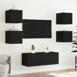 Berkfield Durable Tv Wall Cabinets With Led Lights 2 Pcs Black 30.5X35X30 Cm - thumbnail 5