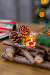 Christmas Tealight Candle Holder Decoration Tea Light Glass Votive Pinecones Xmas Home - thumbnail 3