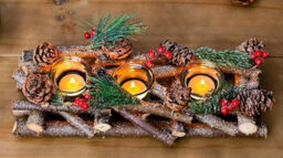Christmas Tealight Candle Holder Decoration Tea Light Glass Votive Pinecones Xmas Home - thumbnail 1