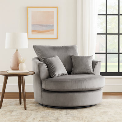 Furnishings For Less UK Victoria Soft Plush Velvet Fabric Swivel Chair 360 Rotation Grey
