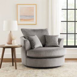 Furnishings For Less UK Victoria Soft Plush Velvet Fabric Swivel Chair 360 Rotation Grey