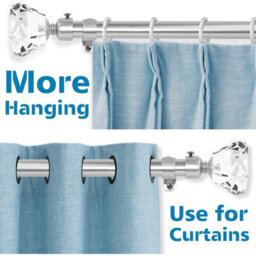 Bedlooms Metal Curtain Pole- (120-210 Cm, 48''- 84'') Extendable Durable Rod Sapphire Crystal Finials Chrome Finish - thumbnail 2