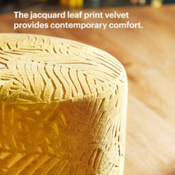 BTFY Beautify Velvet Foot Stool, Mustard Round Footrest, Floral Leaf Pattern, Upholstered Soft Touch Fabric, Padded Lightweight Ottoman - thumbnail 3
