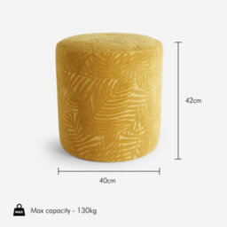 BTFY Beautify Velvet Foot Stool, Mustard Round Footrest, Floral Leaf Pattern, Upholstered Soft Touch Fabric, Padded Lightweight Ottoman - thumbnail 5