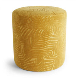 BTFY Beautify Velvet Mustard Footstool, Yellow Ottoman For Living Room, Upholstered Round Foot Stool For Living Room, Bloom