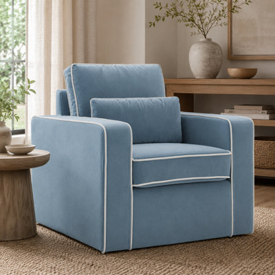 Where Saints Go Ltd Armchair Jenson Ice Blue Velvet Accent Chair Ivory Piping 87Cm By Where Saints Go - image 1
