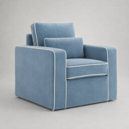 Where Saints Go Ltd Armchair Jenson Ice Blue Velvet Accent Chair Ivory Piping 87Cm By Where Saints Go - thumbnail 2