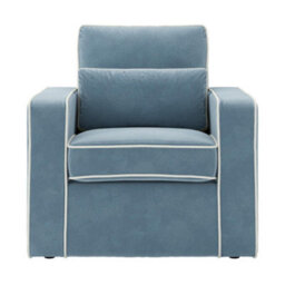 Where Saints Go Ltd Armchair Jenson Ice Blue Velvet Accent Chair Ivory Piping 87Cm By Where Saints Go - thumbnail 3