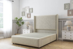 "Sloomy Stratford Cream Plush Divan Bed No Drawers With 54"" Wingback Headboard & 12"" Footboard 4'6 Double"
