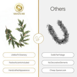 Shatchi 180Cm Fir Garland Pe Realistic Pine Cone Greenery Holiday Christmas Decoration For Doors, Mantels & Stairways - thumbnail 9