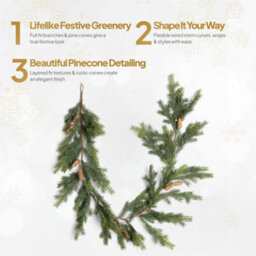 Shatchi 180Cm Fir Garland Pe Realistic Pine Cone Greenery Holiday Christmas Decoration For Doors, Mantels & Stairways - thumbnail 6
