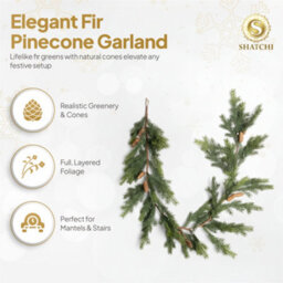 Shatchi 180Cm Fir Garland Pe Realistic Pine Cone Greenery Holiday Christmas Decoration For Doors, Mantels & Stairways - thumbnail 4