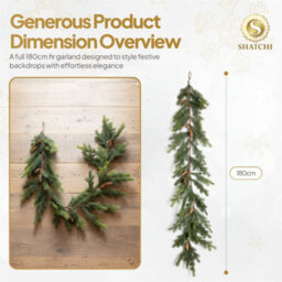 Shatchi 180Cm Fir Garland Pe Realistic Pine Cone Greenery Holiday Christmas Decoration For Doors, Mantels & Stairways - thumbnail 7