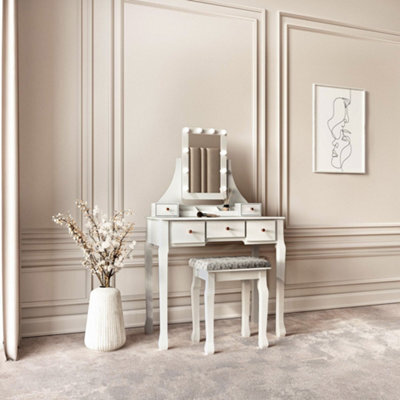CARME Home Arianna Deluxe Grey Dressing Table With Hollywood Mirror Lights - image 1