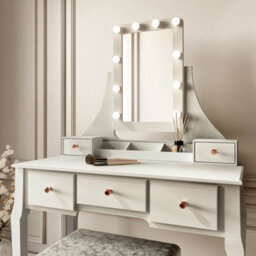 CARME Home Arianna Deluxe Grey Dressing Table With Hollywood Mirror Lights - thumbnail 2