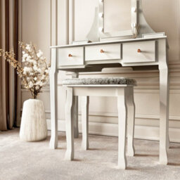 CARME Home Arianna Deluxe Grey Dressing Table With Hollywood Mirror Lights - thumbnail 4