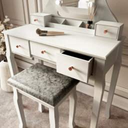 CARME Home Arianna Deluxe Grey Dressing Table With Hollywood Mirror Lights - thumbnail 3