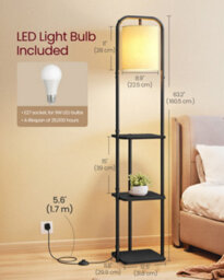 Ledrem Floor Lamp With 3 Shelves, Led Standing Reading Lamp, Fabric Shade, 31.8 X 29.9 X 160.5 Cm, Black - thumbnail 5