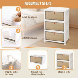 3 Tier Plastic Storage Drawer Tower On Wheels Stationery Organizer
